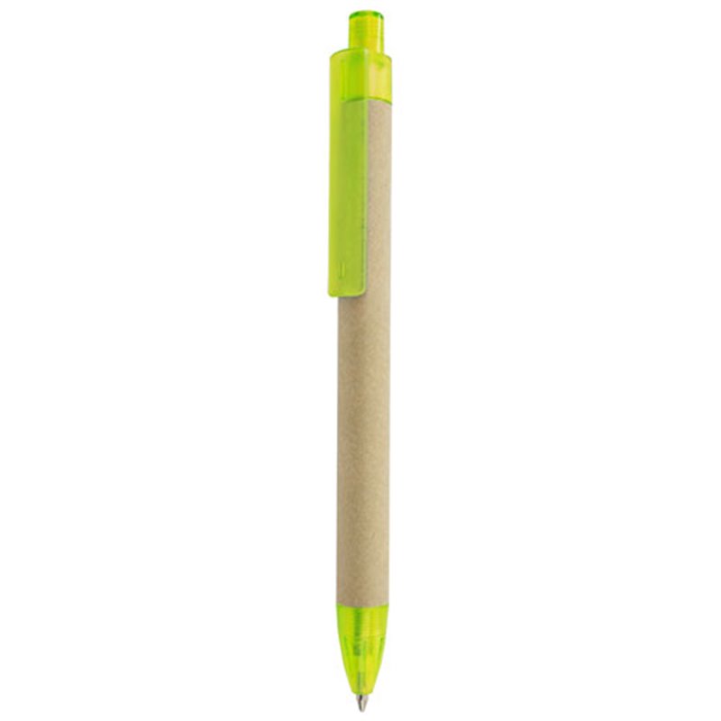 Bolígrafo cartón reciclado con clip y punta en plástico amarillo semitraslúcido · Koala Rojo, Merchandising promocional y personalizado