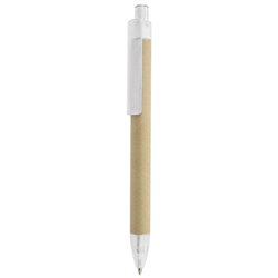 Bolígrafo cartón reciclado con clip y punta en plástico blanco semitraslúcido · KoalaRojo, Artículo promocional y personalizado