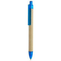 Bolígrafo cartón reciclado con clip y punta en plástico azul semitraslúcido · KoalaRojo, Artículo promocional y personalizado