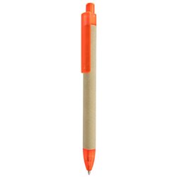 Bolígrafo cartón reciclado con clip y punta en plástico naranja semitraslúcido · KoalaRojo, Artículo promocional y personalizado