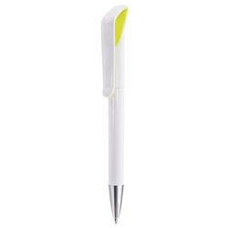 Bolígrafo de plástico blanco con clip integrado y detalle en verde · Merchandising promocional de Escritorio y Oficina · Koala Rojo