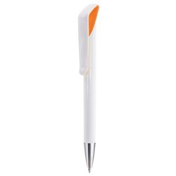 Bolígrafo de plástico blanco con clip integrado y detalle en naranja · KoalaRojo, Artículo promocional y personalizado