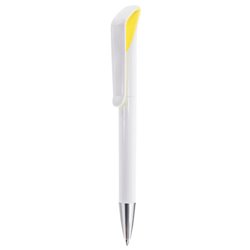 Bolígrafo de plástico blanco con clip integrado y detalle en amarillo · KoalaRojo, Artículo promocional y personalizado