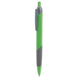 Bolígrafo pulsador de plástico bicolor verde con agarre plano piramidal de silicona · Merchandising promocional de Escritorio y Oficina · Koala Rojo