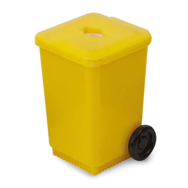 Sacapuntas contenedor de reciclaje amarillo plásticos con sacapuntas en la tapa · Koala Rojo, Merchandising promocional y personalizado