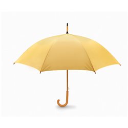 Paraguas automático amarillo con puntas y mango curvo en madera        · KoalaRojo, Artículo promocional y personalizado