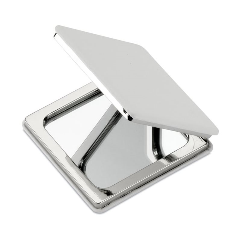 Espejo doble cuadrado con cierre magnético y tapa en polipiel blanco