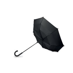 Paraguas anti viento automático gris de mango curvo eje metal lacado y varillas fibra de vidrio