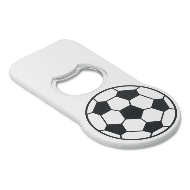 Abridor fútbol para nevera de plástico en forma de pelota de fútbol con parte trasera imantada