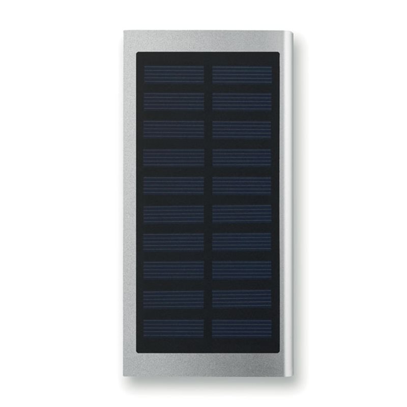 Powerbank de carga solar 8000 mAh de aluminio plateado con indicador de luz   · Koala Rojo, Merchandising promocional y personalizado