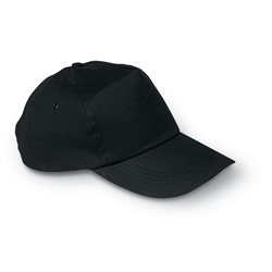Gorra de 5 paneles negro tipo béisbol en algodón con cierre de plástico