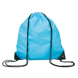 Bolsa mochila de cuerdas en poliéster azul claro con esquinas reforzadas en negro