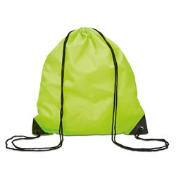 Bolsa mochila de cuerdas en poliéster verde lima con esquinas reforzadas en negro