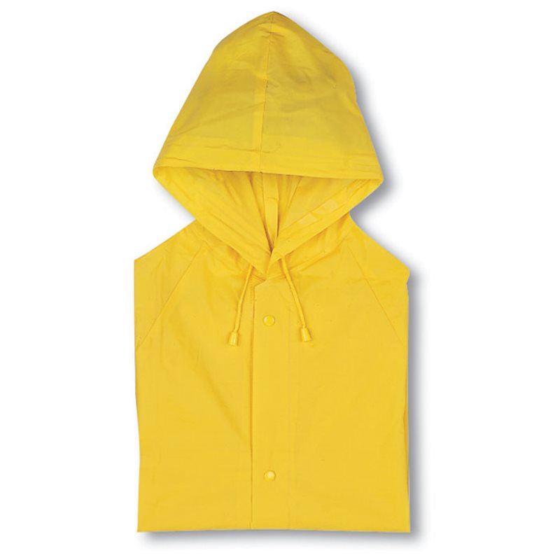 Chubasquero impermeable amarillo con capucha y bolsillos. Chubasquero Impermeable en PVC