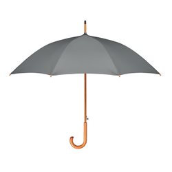 Paraguas automático RPET gris con eje y mango curvo en madera acabado natural · KoalaRojo, Artículo promocional y personalizado
