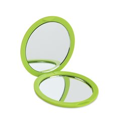 Espejito doble de bolso circular en goma verde lima con espejo normal y de aumento