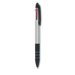 Bolígrafo de 3 tintas en plástico ABS negro y plateado con puntero táctil · KoalaRojo, Artículo promocional y personalizado