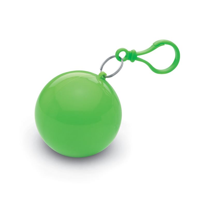 Poncho de lluvia transparente en bola llavero verde con mosquetón a juego · Koala Rojo, Merchandising promocional y personalizado