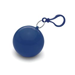 Poncho de lluvia transparente en bola llavero azul con mosquetón a juego
