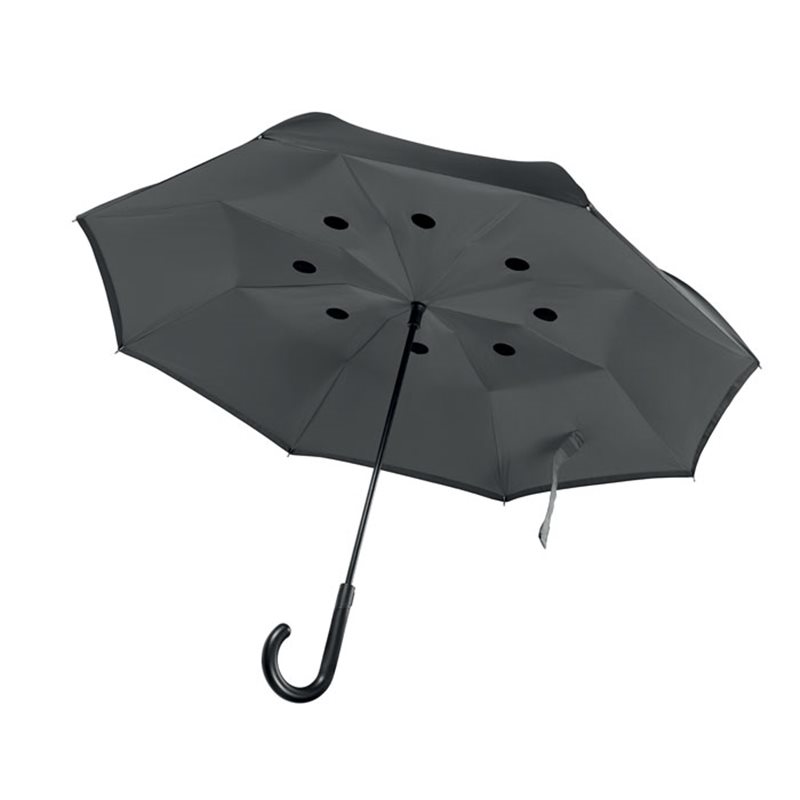 Paraguas reversible doble capa antiviento gris oscuro con eje y varillas en fibra de vidrio
