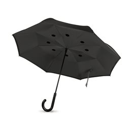 Paraguas reversible doble capa antiviento negro con eje y varillas en fibra de vidrio