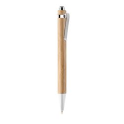 Bolígrafo de bambú automático con pulsador y detalles cromados