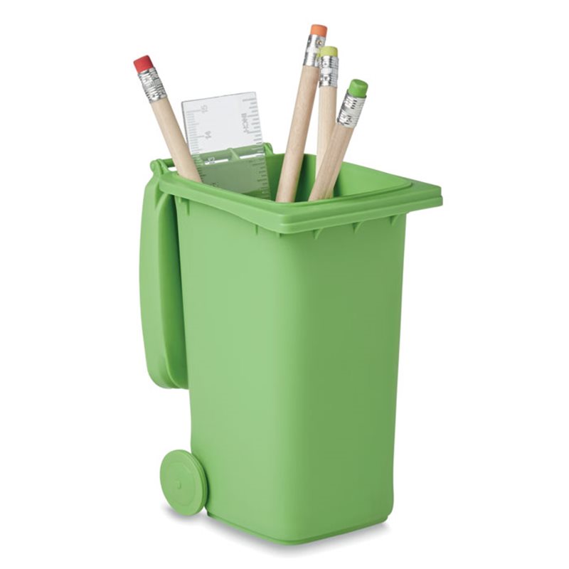 Portabolígrafos con forma de contenedor verde
