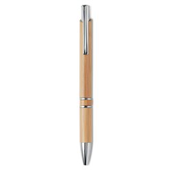 Bolígrafo en bambú con pulsador y detalles en aluminio plateado brillante · Merchandising promocional de Bolígrafos · Koala Rojo