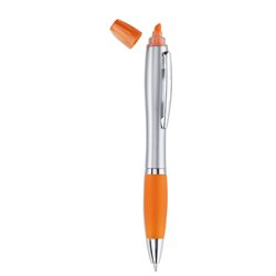 Bolígrafo marcador naranja con cuerpo en plateado satinado y detalles cromados · Merchandising promocional de Escritura · Koala Rojo