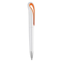 Bolígrafo giratorio blanco de clip continuo curvo con detalle en naranja · KoalaRojo, Artículo promocional y personalizado