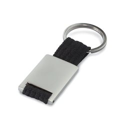 Llavero rectangular metálico con tira en poliéster negra y anilla plana · KoalaRojo, Artículo promocional y personalizado