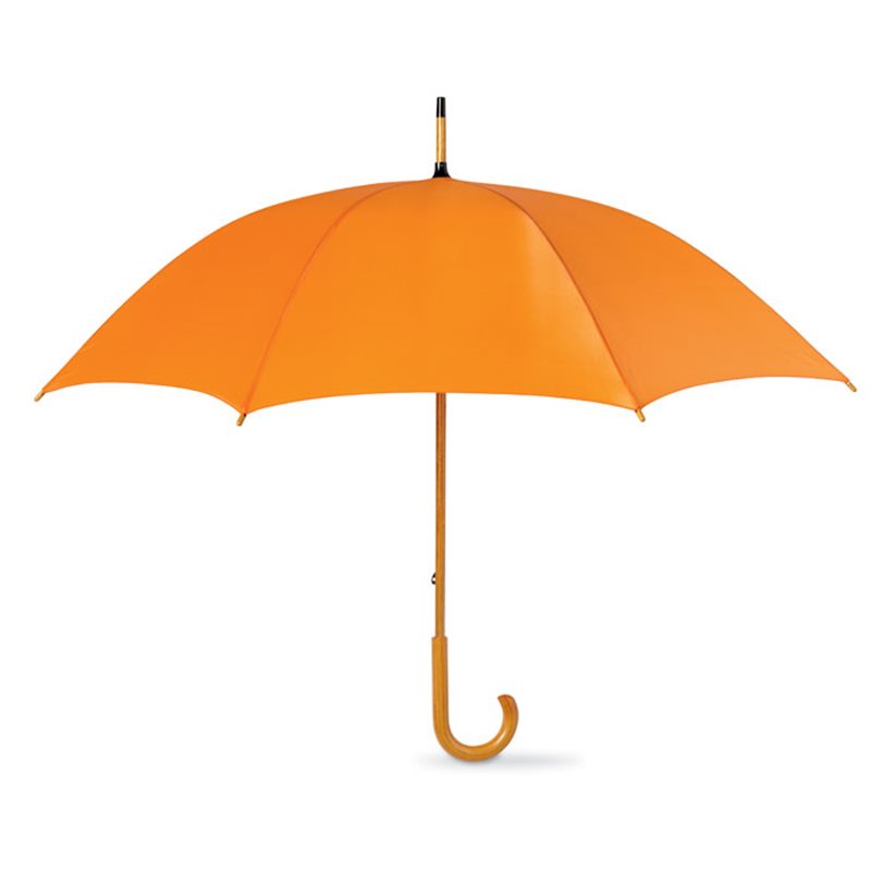 Paraguas manual naranja con puntas y mango curvo en madera · Koala Rojo, Merchandising promocional y personalizado