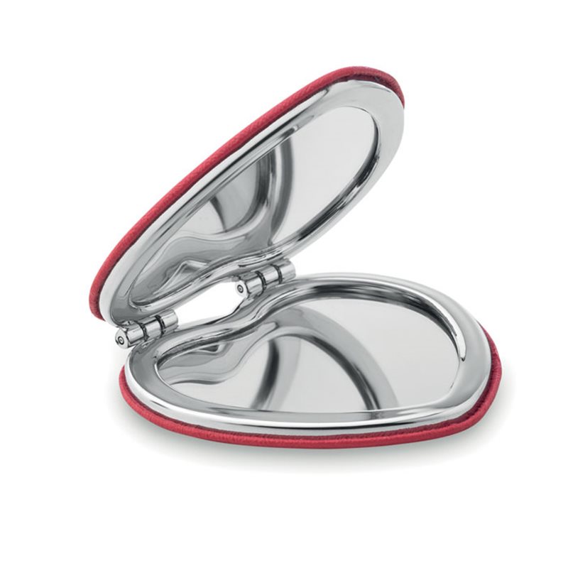 Espejo doble en forma de corazón con cierre magnético y tapas en rojo