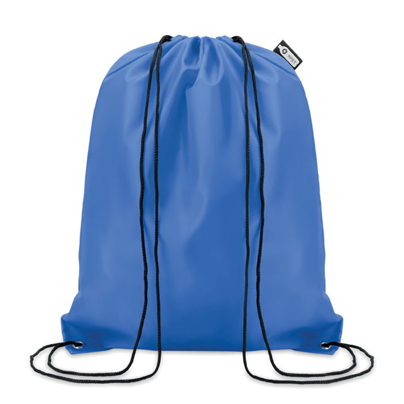 Bolsa de cuerdas RPET, plástico reciclado, en azul con cordones negros · Koala Rojo, Merchandising promocional y personalizado