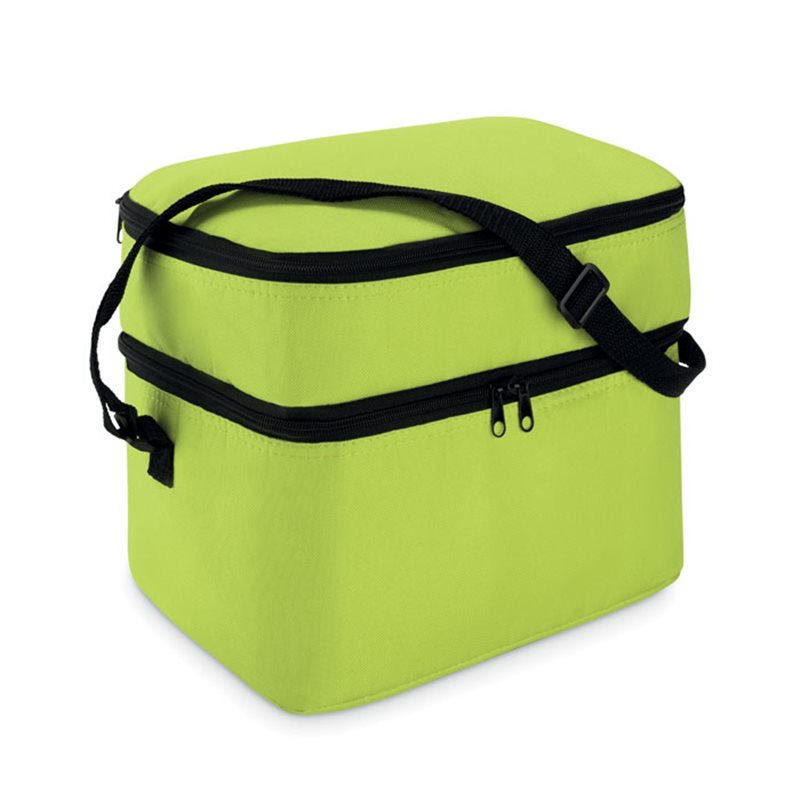 Bolsa nevera de 2 compartimentos en verde y cinta bandolera
