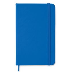 Cuaderno A6 tapa PU en azul tacto suave con 96 hojas rayadas y banda elástica
