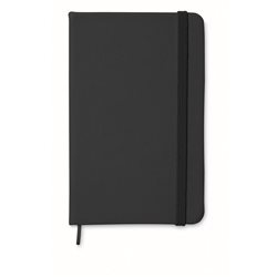 Cuaderno A6 tapa PU en negro tacto suave con 96 hojas rayadas y banda elástica