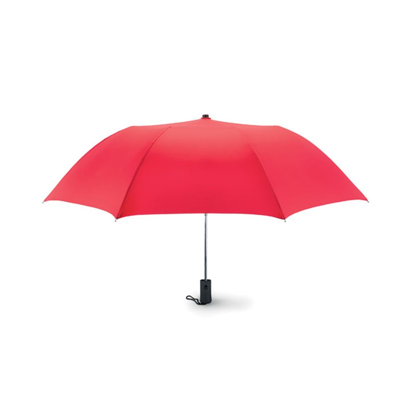 Paraguas plegable rojo con estructura acero chapado zinc y mango negro en ABS     