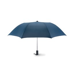 Paraguas plegable azul oscuro con estructura acero chapado zinc y mango negro en ABS     