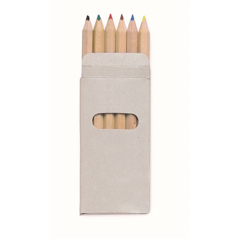 Estuche de cartón con ventana y 6 lápices de colores en madera