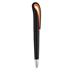Bolígrafo giratorio negro con clip continuo curvo con detalle en naranja