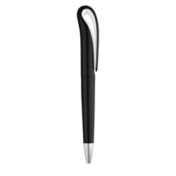 Bolígrafo giratorio negro con clip continuo curvo con detalle en blanco