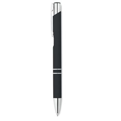 Bolígrafo acabado caucho negro con detalles metálicos cromados