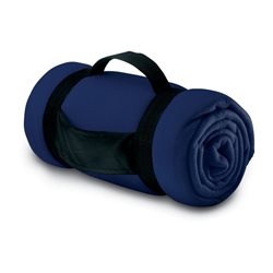 Manta de viaje en forro polar azul 150x120cm con asa de nylon en negro