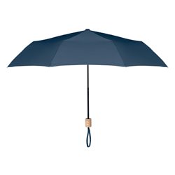 Paraguas plegable RPET azul oscuro con estructura metálica negra y mango de madera · KoalaRojo, Artículo promocional y personalizado