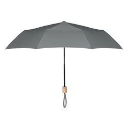 Paraguas plegable RPET gris con estructura metálica negra y mango de madera · KoalaRojo, Artículo promocional y personalizado