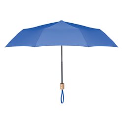 Paraguas plegable plástico reciclado azul con estructura negra y mango madera · KoalaRojo, Artículo promocional y personalizado