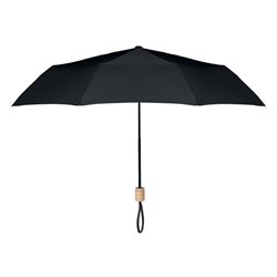 Paraguas plegable en plástico reciclado negro con estructura negra y mango madera · KoalaRojo, Artículo promocional y personalizado