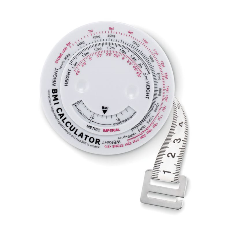 Cinta métrica en ABS para medir índice de masa corporal IMC · Koala Rojo, Merchandising promocional y personalizado