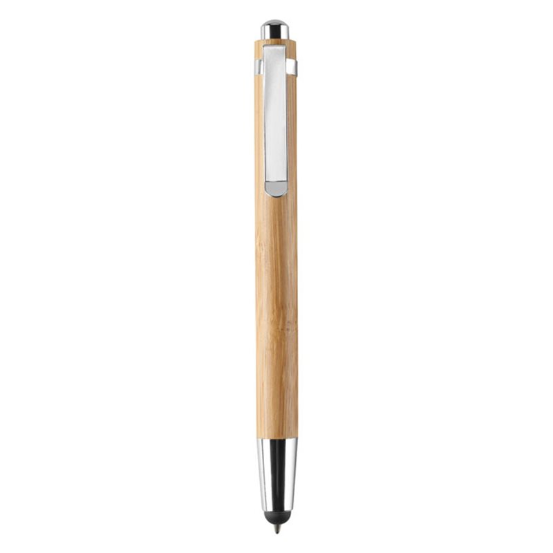 Bolígrafo en bambú con clip metálico y puntero táctil en la punta · Koala Rojo, Merchandising promocional y personalizado